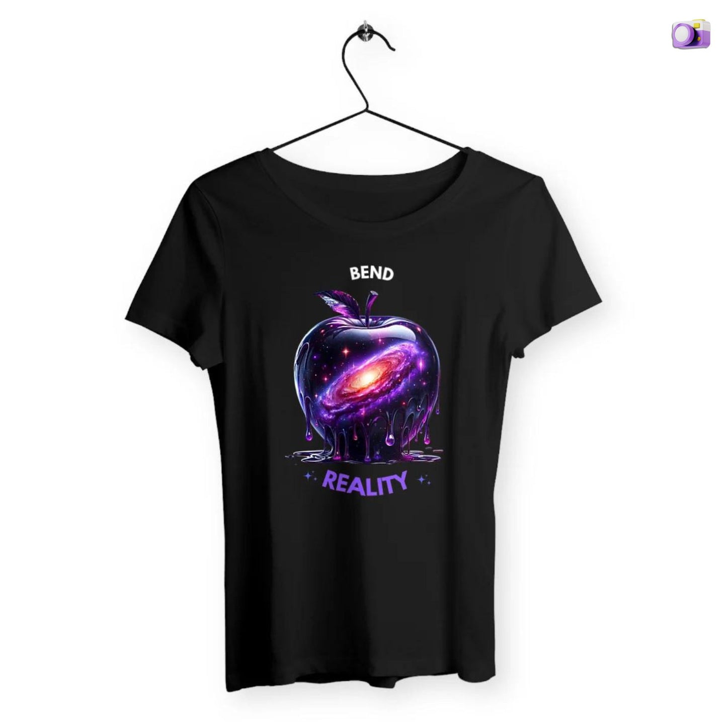 Bend Reality Shirt in black, made from organic cotton in conversion. Front view showcased on a flat surface and white background.