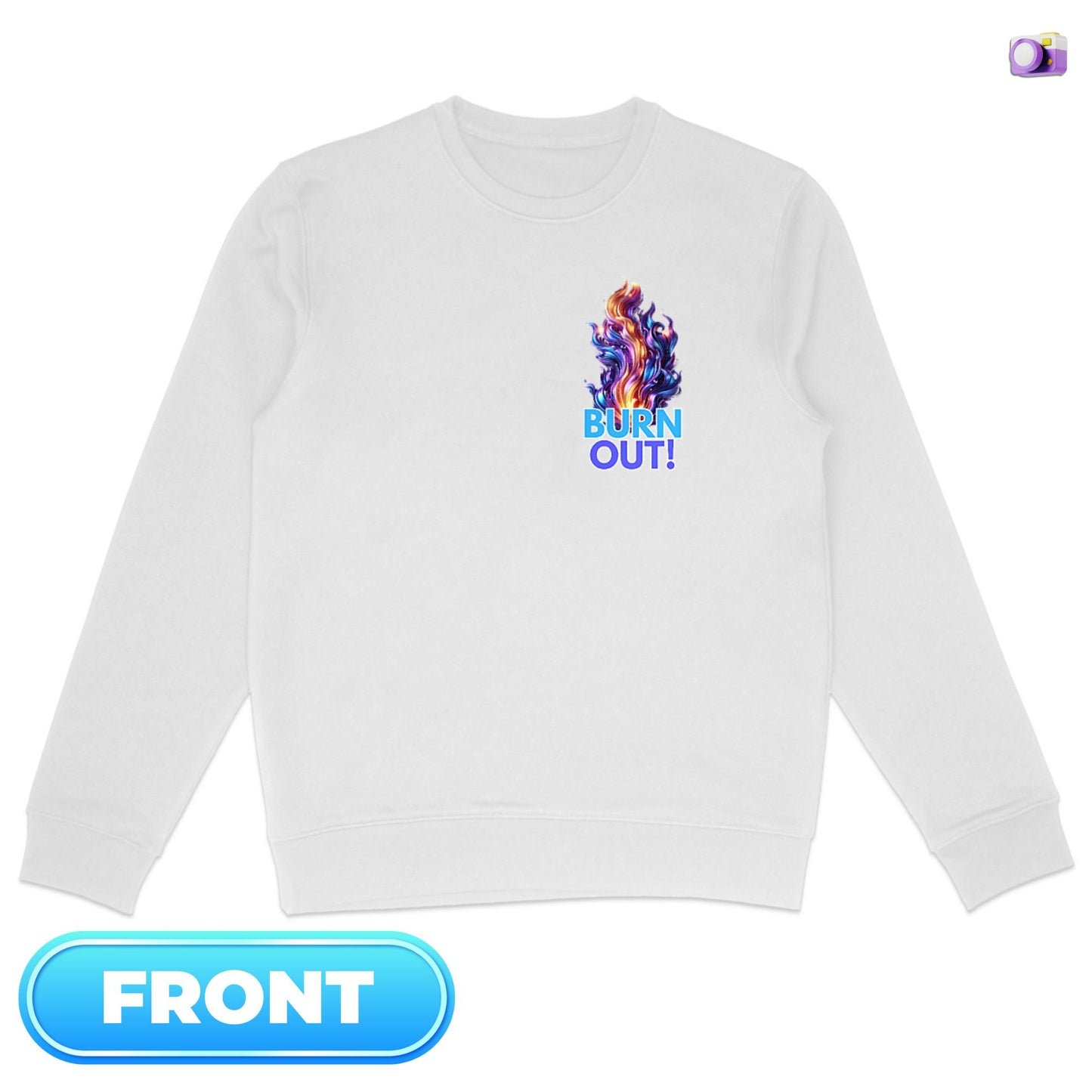 Burnout Sweatshirt in white, made from organic cotton. Front view on a flat surface.