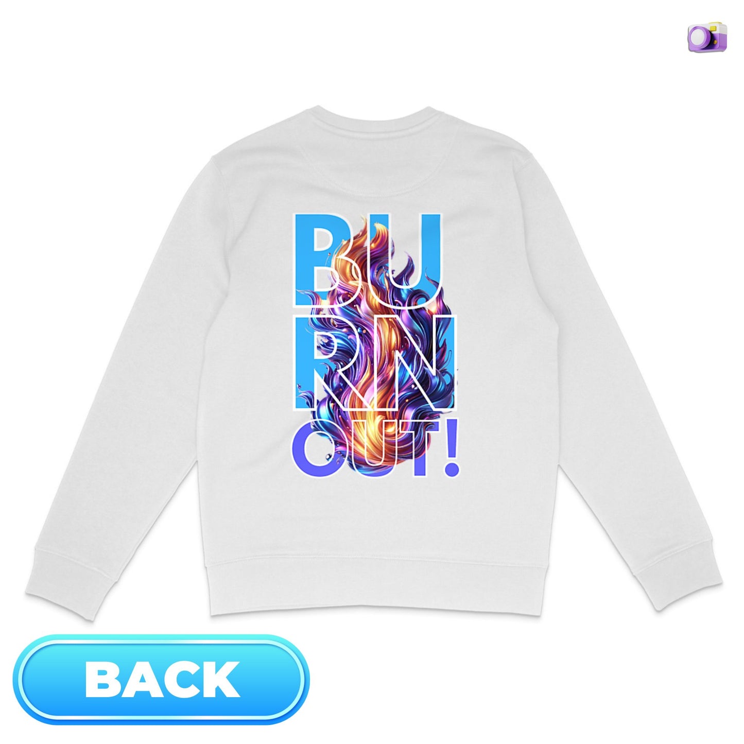 Burnout Sweatshirt in white, made from organic cotton. Back view displayed on a flat surface.