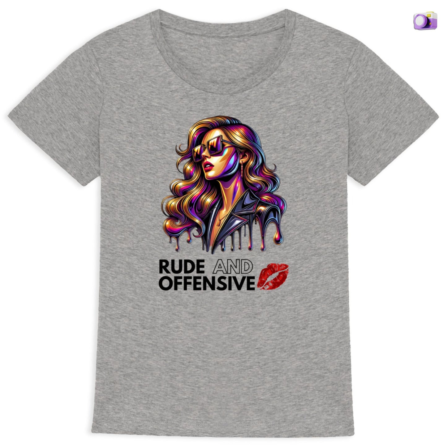 Rude and offensive Shirt in grey, made from organic cotton. Front view on a flat surface.