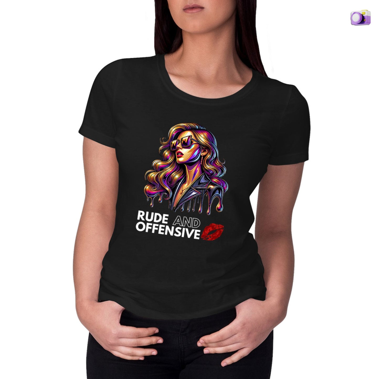 Rude and offensive Shirt in black, made from organic cotton. Front view on a flat surface.