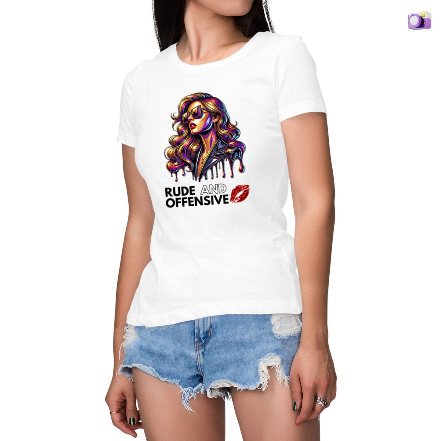 Rude and offensive Shirt in white, made from organic cotton. Front view on a model.