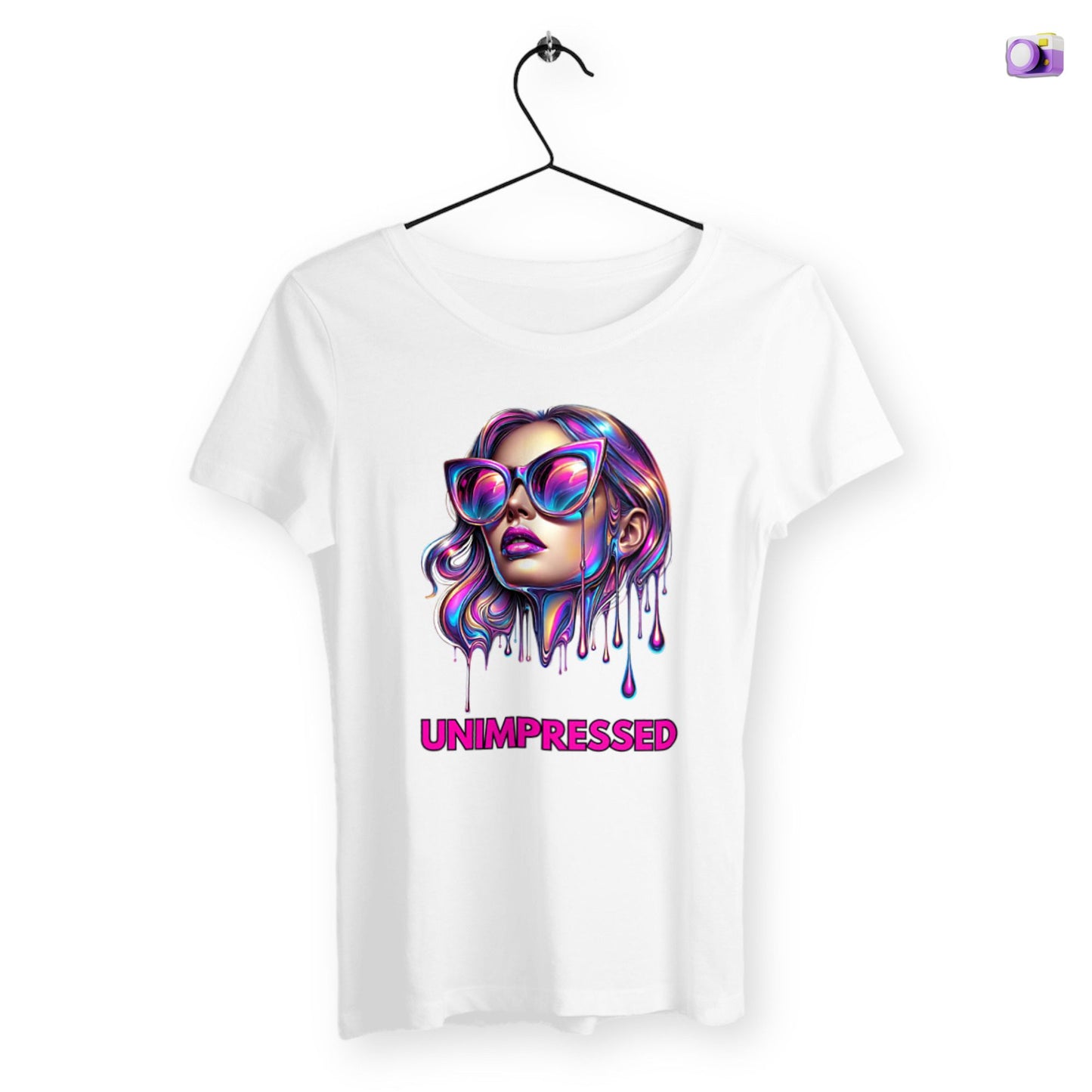 Unimpressed Shirt in white, made from organic cotton. Front view showcased on a flat surface.