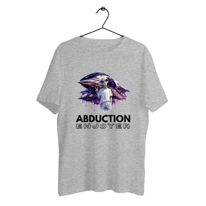 Gray t-shirt with alien graphic and 'Abduction Enjoyer' text on a white background