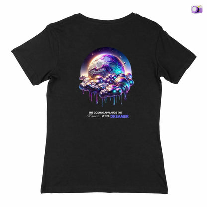 Audacity of the Dreamer Shirt in black, made from organic cotton in conversion. Back view showcased on a flat surface and white background.