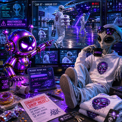 Alien in a futuristic setting with a robot.