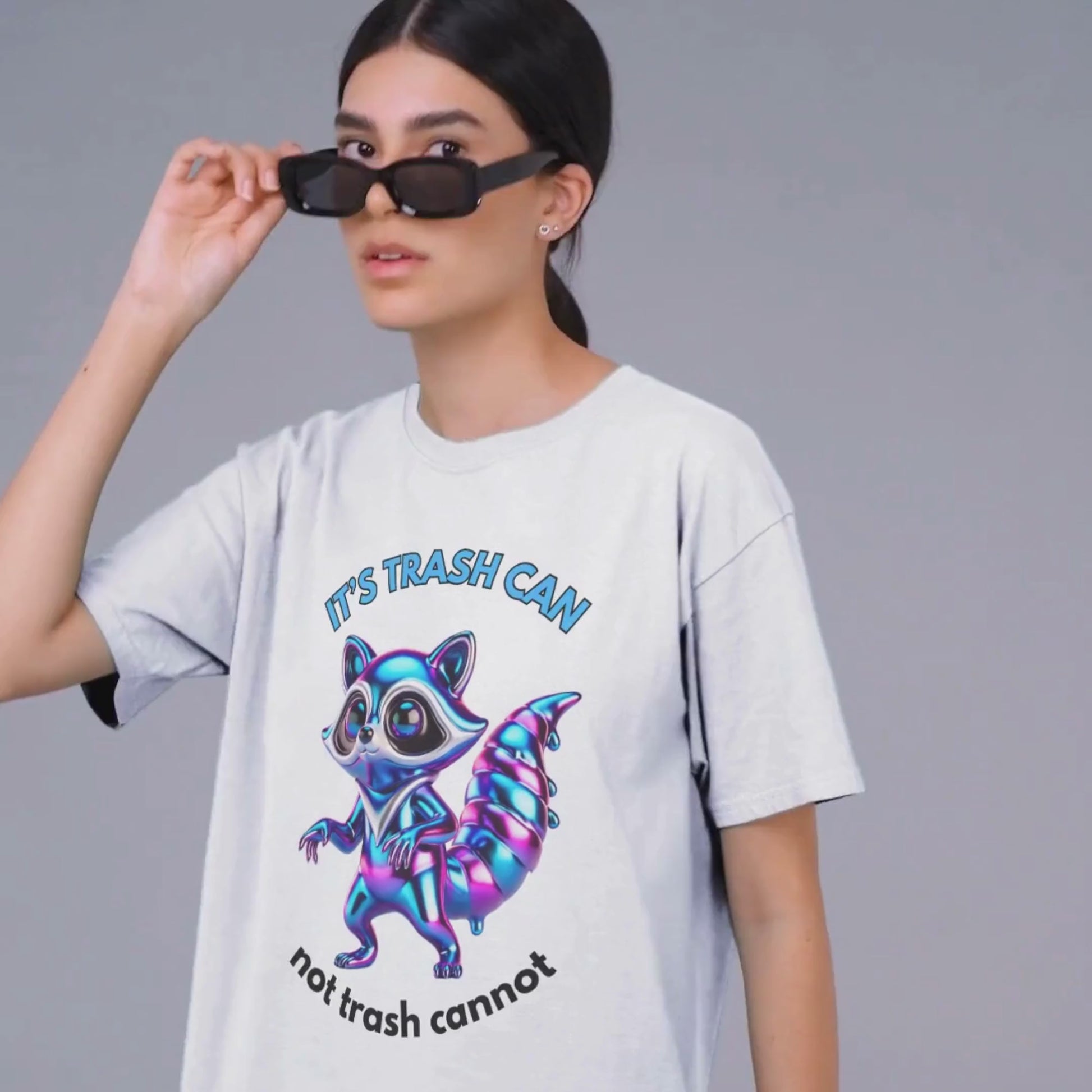 It's trash can not not trash cannot Shirt in white, made from organic cotton. Video of model showing front print of the shirt.