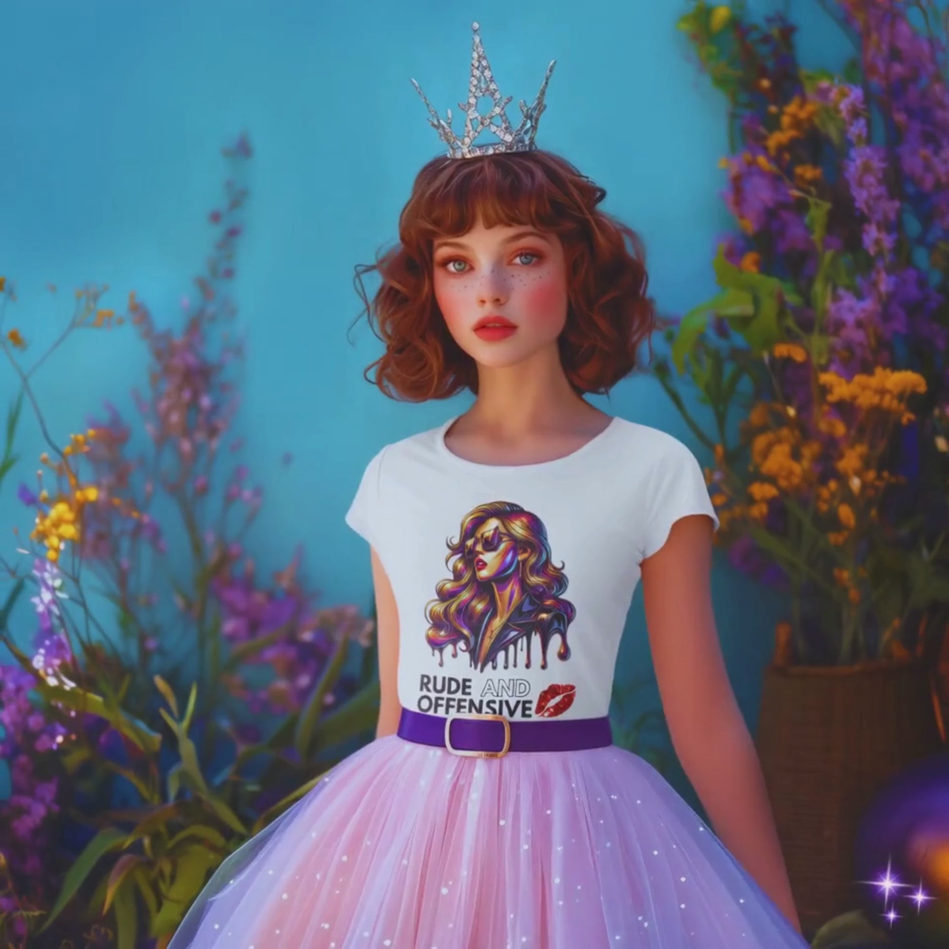 A princess wearing the "rude and offensive" shirt design. 