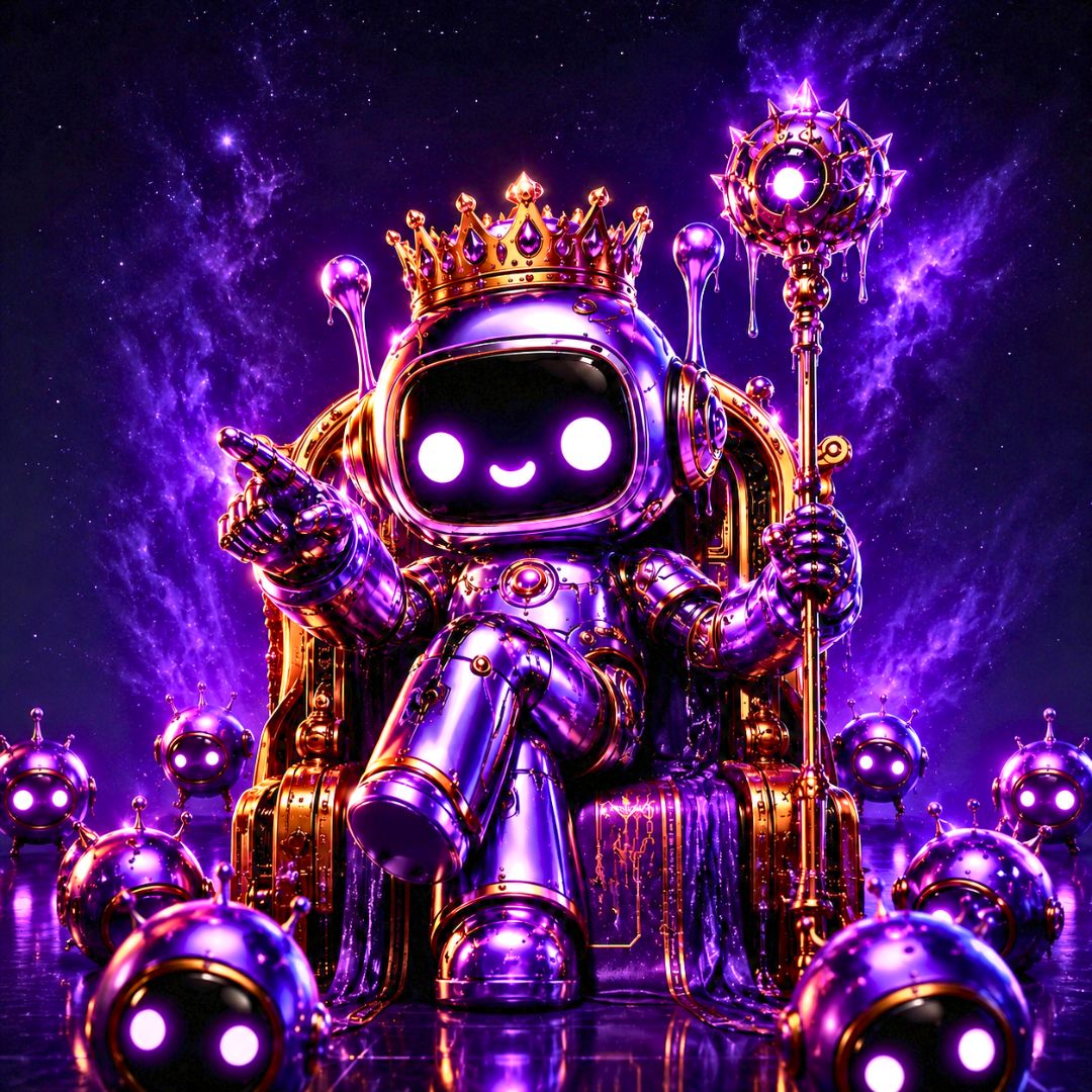 Verve the robot sitting on a throne.